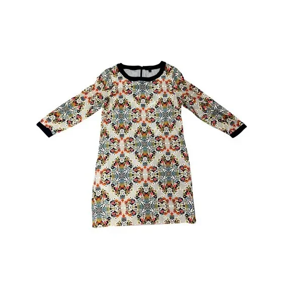 J Crew Size 4 Silk Dress Multicolor Floral Print Long Sleeve Straight Y2K Chic - Picture 7 of 12
